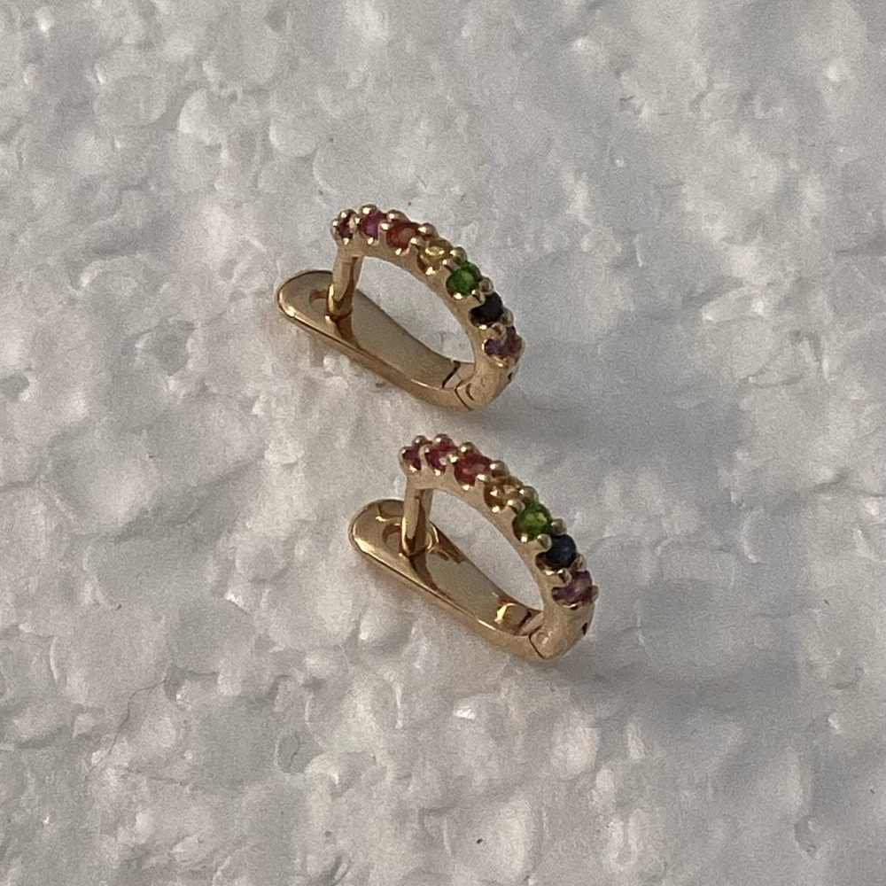 Anzie 14k Gold Multi-Color Gem Huggie Hoop Earrings